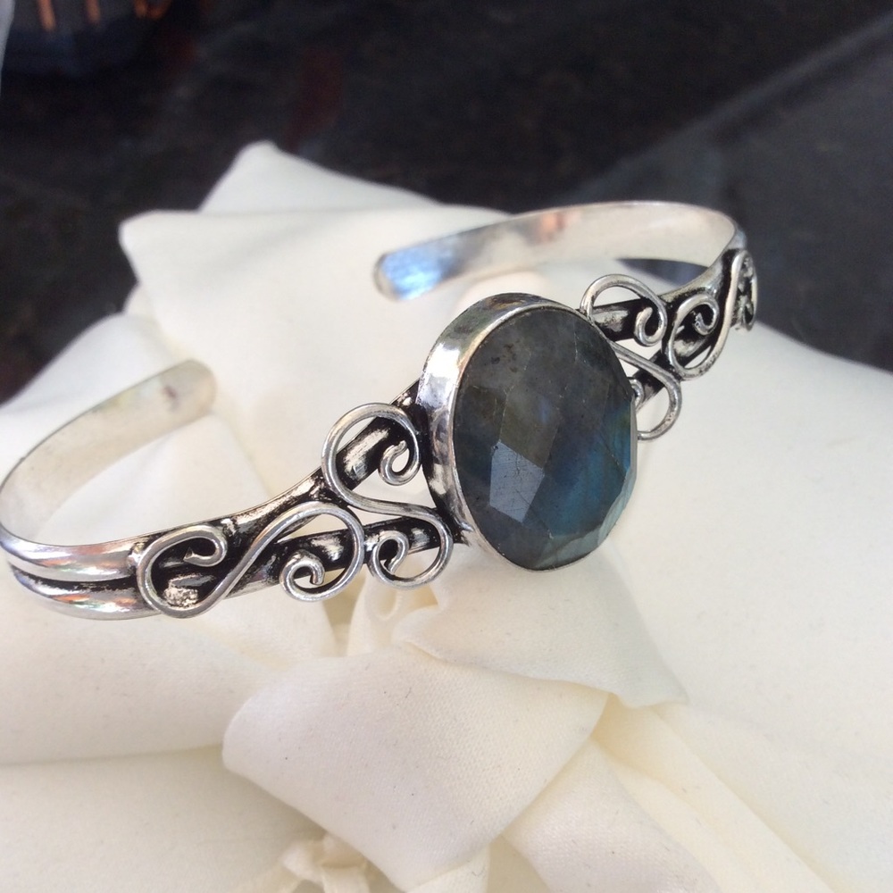 Sterling Silver Genuine Labradorite Cuff Bracelet